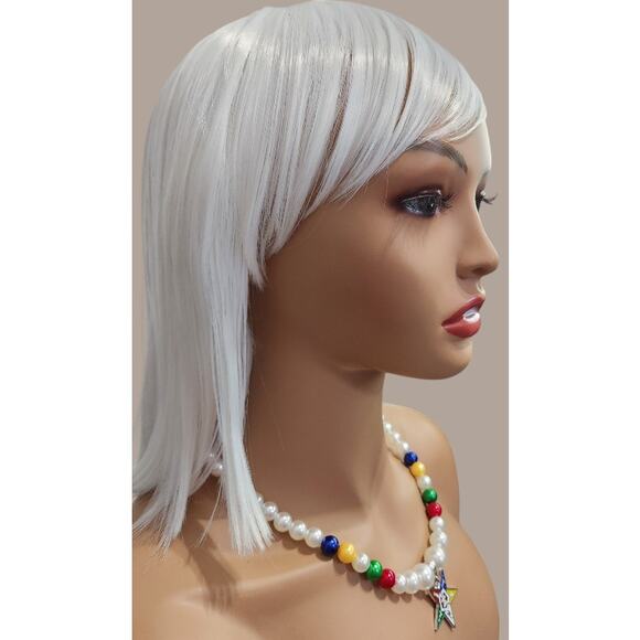 OES Eastern Star Pendant with White, Blue, Yellow, Red & Green Pearls - Picture 5 of 5